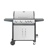 Woodland Grill 4+1 Burner Gas BBQ with Side Burner, Stainless Steel, Cast Iron Cooking Grid, Folding Shelves, Storage Cabinet, Thermometer & Large Wheels for Outdoor Cooking OC01BQ41105 [2025]