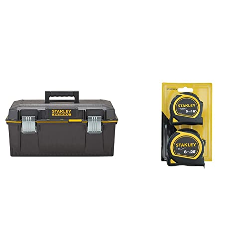 STANLEY FATMAX Waterproof Toolbox Storage with Heavy Duty Metal Latch, Portable Tote Tray for Tools and Small Parts, 23 Inch, 1-94-749 & STA998985 Pocket Tapes, 5m/16ft & 8m/26ft