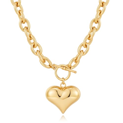 Gold Siver Heart Necklace for Women Trendy Chunky Choker Necklaces Jewelry for Women