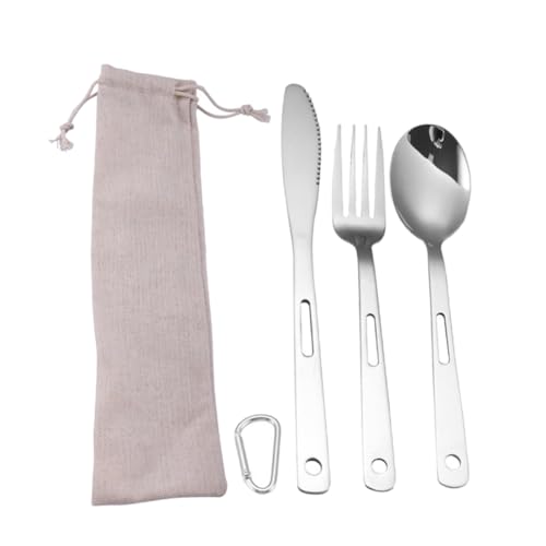 GRIRIW 1Set Outdoor Cutlery Stainless Steel Tableware for Camping Picnic and Travel Lightweight Compact Durable Design for Easy Carrying