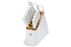 12 Piece Beautiful Knife Block Set with Soft-Grip Ergonomic Handles White and Gold