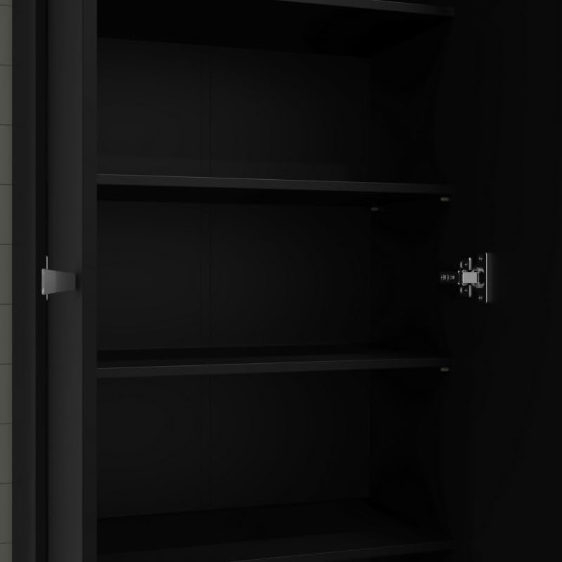 ACTUAL DIFFUSION Aura Armoire Multifonctions Noire 2 Portes 6 Niches 5 Étagères L 55 cm H 182.4 cm P 35 cm
