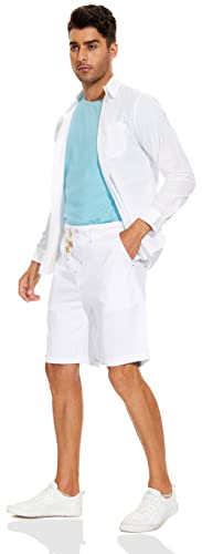 Boisouey Men's Linen Casual Classic Fit Short Summer Beach Shorts White Xl #TOP4