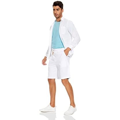 Boisouey Men's Linen Casual Classic Fit Short Summer Beach Shorts - Image 6