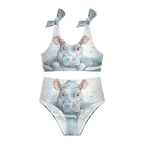 Watercolor Hippo Cub in Tub Girls Bikini Sets 2 Piece Swimsuits Bathing Suit Swimwear3