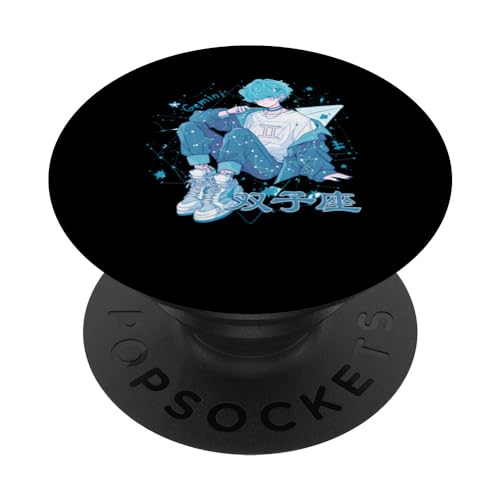 Gemini Constellation Anime Zodiac Astrología Signo PopSockets PopGrip Intercambiable