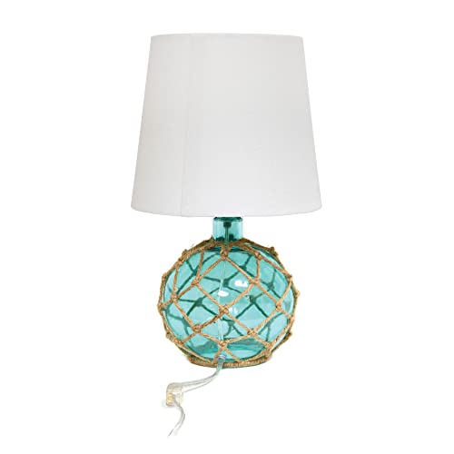 Elegant Designs LT1050-AQU Buoy Rope Nautical Netted Coastal Ocean Sea Glass Table Lamp with White Fabric Shade, Aqua - Image 9