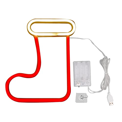 Maqulae Luz de Letrero de Neón de Bota Navideña, Decoración LED Alimentada por Batería y USB