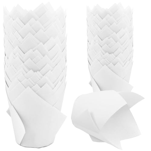 Image of 150 Pieces Tulip Cupcake Muffin Liners Paper Baking Cups Greaseproof Cupcake Wrappers for Birthday Wedding Party Baby Showers Catering Restaurants(White)
