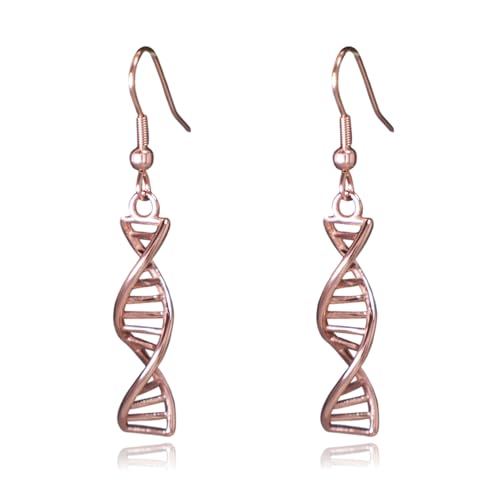 DNA Double Helix Science Stainless Steel Dangle Earrings (Rose Gold)
