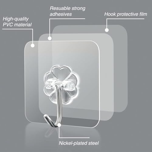 Image of Self Adhesive Heavy Duty Wall Hooks for Hanging Transparent Stainless Steel Waterproof Hooks for Kitchen, Bathroom, Home & Office (Adhesive Wall Hanging Hooks)