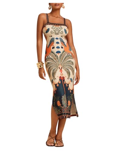 Image of Floerns Women's Tropical Bow Tie Back Long Dress Sleeveless Maxi Dress | Hawaiian Resort Wear, Coastal Vacation, Beach Wedding Guest, Side Slit, Spring Break Outfits