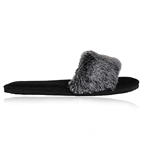 Image of womens Top Fuzy + Tery Black-open-f Slide Sandal