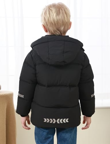 Happy Cherry Kid Boys Outdoor Warm Hooded Jacket with Reflector Fleece Line Thicken Coat Puffy Zip Up Outerwear 4-14Y2