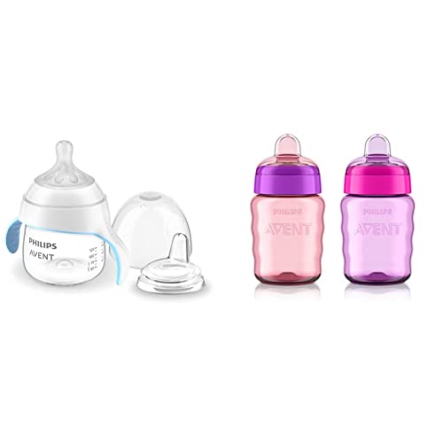 Image of Philips Avent Sippy Cup Bundle with Natural Trainer Cup with Natural Response Nipple, 5 Ounce, 1 Pack + My Easy Sippy Cup, 9 Ounce, 2 Pack, Pink/Purple