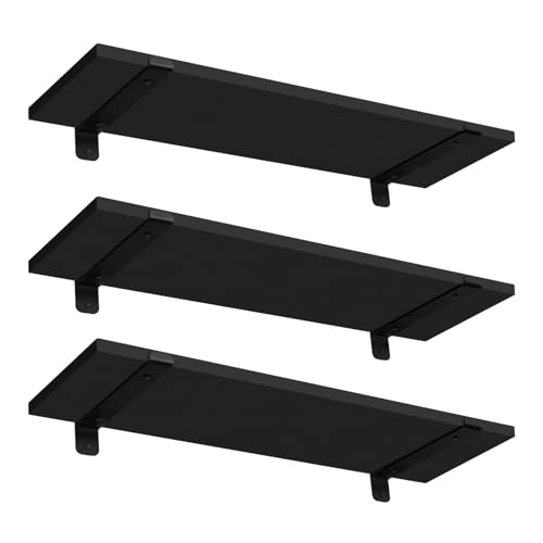 EUGAD Estantería de Pared, Juego de 3 Baldas Flotantes, Estante de Exhibición Colgante para Salón, Cocina, Habitación, Pasillo, 60x20x7 cm, Carga MAX. 15 kg/Estante, MDF, Negro