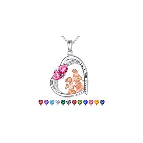 Iefil Gifts for Mom - 925 Sterling Silver Birthstone Necklace for Women, Mother Daughter Necklace, Mothers Day Christmas Birthday Gifts for New/Bonus Mom/Daughter
