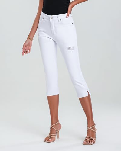 GRAPENT Capris Jeans for Women High Waisted Stretchy Ripped Skinny Denim Capri Pants Distressed Cropped Jeggings Casual3
