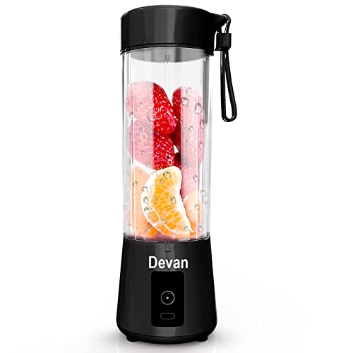 Image of 6 Blade USB Juicer Bottle - Portable Electric Juice Maker Mixer Blender Grinder, Rechargeable Shake Fruit & Vegetable Blender (Black)
