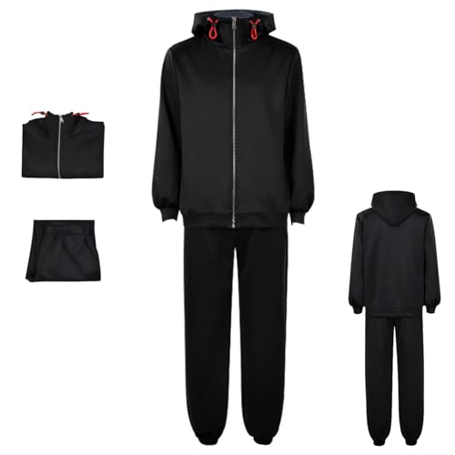 FAZA Yuuji Itadori Cosplay Costume For Men Anime Black Hooded Tracksuit Set with Jogger Japanese School Uniform (Black S)