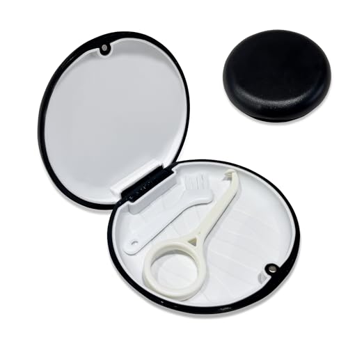 Jdacla® Caja para Férula Dental + 1 Minicepillo y 1 Gancho de Extracción de Regalo/Funda Férula Dental para Ortodoncia Invisible de Color Negro (CAJA INDIVIDUAL NEGRA)