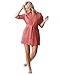 Women's Knee Length Waffle Weave Kimono Bath Robe (Coral, One Size)
