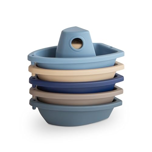 Image of mushie Stackable Bath Boats Toy (Ocean) | Floating Bathtub Toys for Baby & Toddler, Set of 5 | Made in Denmark