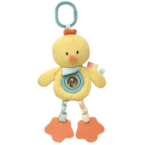 Image of Plush 10 inch Plush Activity Toy with Teethers, Crinkle, Spinner and Travel Hook, Yellow Chick