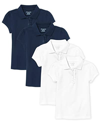 The Children's Place Baby Girls and Toddler Girls Short Sleeve Ruffle Pique Polo, Tidal/White, 3T