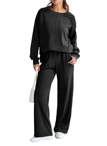 Dokotoo 2 Piece Sets For Women Textured Sweatsuit Sweatshirt Drawstring Sweatpants Comfy Lounge Set Tracksuit Travel Outfits Fall Fashion 2025