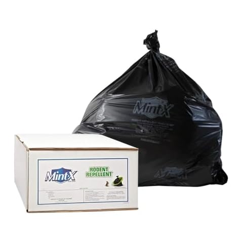 Mint-X Rodent Repellent Trash Bags, 1.7 Mil, Flat Seal, 46" Height x 40" Length, Black (Pack of 100) - MX4046STB Cover