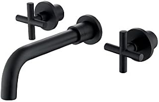 SITGES Matte Black Bathroom Faucet, Double Handle Wall Mount Bathroom Sink Faucet