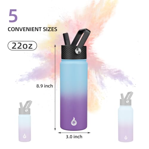 Image of BJPKPK Insulated Water Bottles with Straw Lid, 22oz Cold & Hot Thermo, Stainless Steel Metal Water Bottle with 3 Lids, Reusable Thermo, Cups, Mugs for Daily Use-Ocean Dream