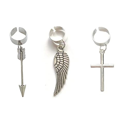 Angel Wings Ear Cuffs 3Pcs Arrow Cross Ear Chain Helix Cartilage Clip Dangle Jewelry for Women Men… (Silver) Cover