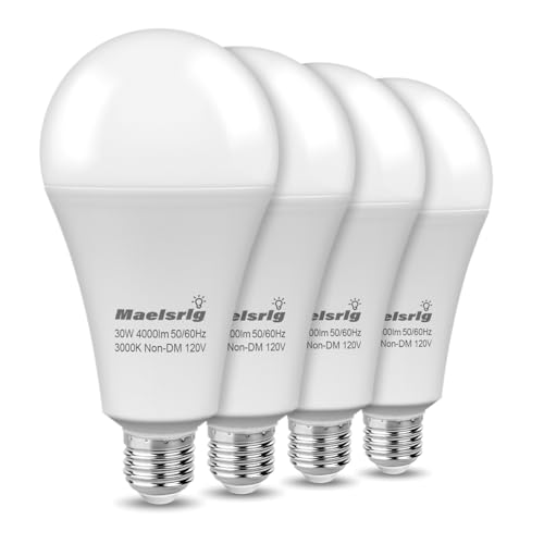 Maelsrlg 300W Equivalent LED Bulb 30W 4000 Lumens Warm White 3000K E26 Base 120V Non-Dimmable 4-Pack Replaces 300 Watt Light Bulb for Home & Hospitality Lighting