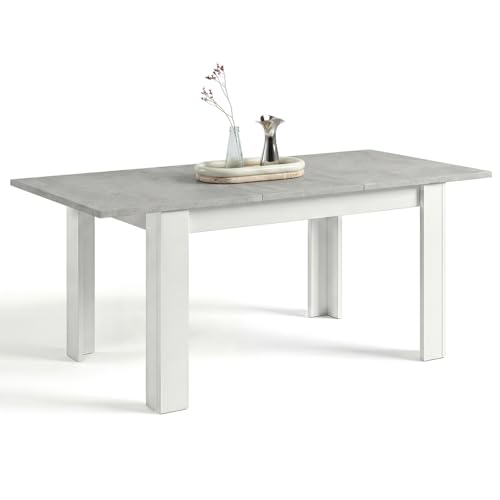 duehome | Mesa de Comedor Extensible, Mesa Rectangular, Modelo Sira, Acabado en Blanco Artik y Gris Cemento, Medidas: 123-173 cm (Largo) x 75 cm (Ancho) x 78 cm (Alto)