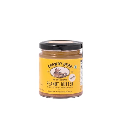 Image of Brawny Bear Peanut Butter Crunchy, Natural Sweetened with Dates, Healthy Nut Butter with No Added Sugar and Preservatives, Vegan, High in Protein Spread - 200 gm
