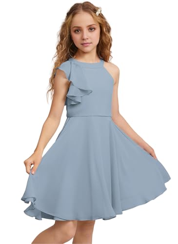Amazon.com: Kismissal Girls Dresses Knee-Length Formal Dresses Chiffon Halter Flower Girl Junior Bridesmaid Dress Party Wedding(Dusty Blue,14) : Clothing, Shoes & Jewelry