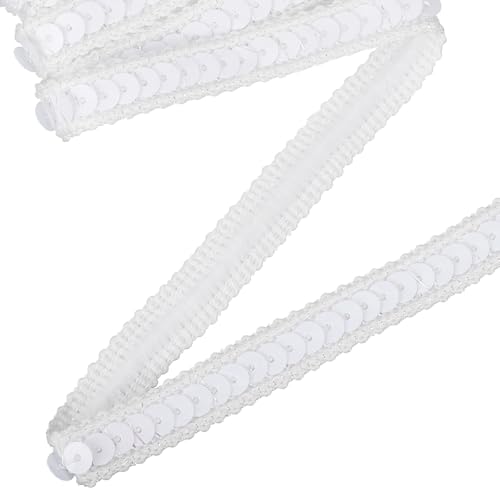 uxcell 11 Yard Sequins Trim Ribbon 0.5 Inch Sequin Gimp Braid Trim Spangle Flat Sequins Paillette Fabric Flat Trims Strips for Crafts Sewing Clothes Home Party Decoration, Pure White