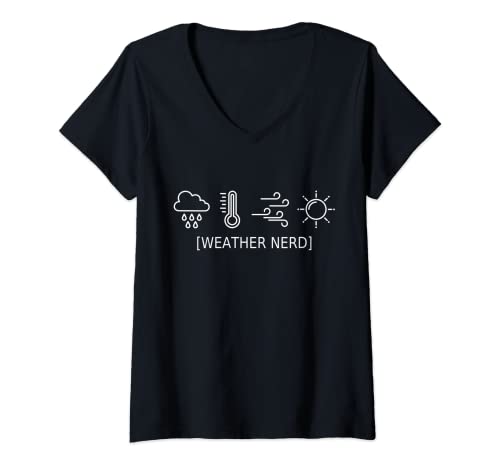 Mujer Divertidos símbolos de Weather Nerd, rana meteorológica, meteorólogo. Camiseta Cuello V