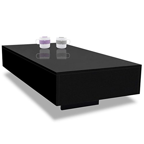 Modern Design Rectangular Coffee Table, Tea End Table, Couch Table, Side Table, Low Table, For Living Room Office Reception Room, High Gloss Black 45.3"X21.7"X12.2" Mdf #TOP2