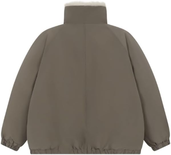 Winter Thick Black Cotton Padded Jacket with Stand Up Collar for Both Men Women