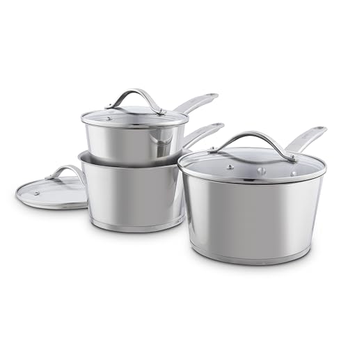 GF900260 Good Food in Partnership with Tower 3 Piece Saucepan Set with 16cm, 18cm & 20cm Saucepans with Steam Release Tempered Glass Lids, Induction Compatible, Stainless Steel