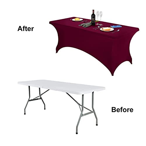 Image of FORLIFE 2Pack Spandex Table Covers,Fitted Tablecloth for Rectangular Tables, Stretch Patio Table Covers, Universal Spandex Table Cover for Wedding, Banquet, Party (6ft, Burgundy)