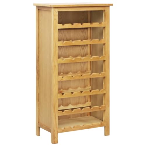 vidaXL Farmhouse Style Wine Cabinet - Solid Oak Wood and MDF with Oak Veneer - Brown - 7 Shelves with 35-Bottle Capacity - Dimensions: 56x32x110cm