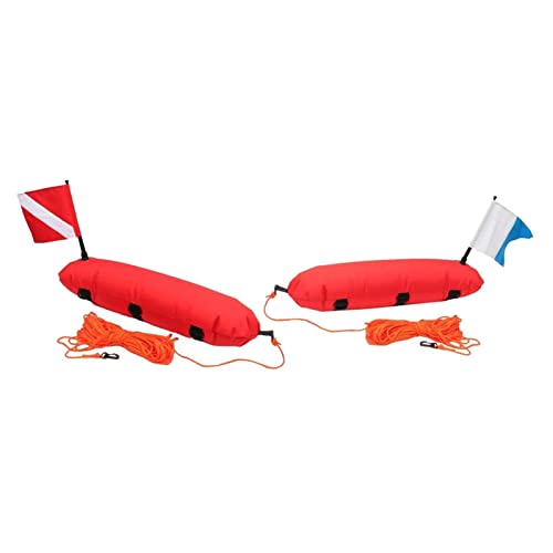 AAGAZA 2Set Compact Scuba Diving Buoy Float Spearfishing Snorkeling High Visibility Dive Flag and Rope Underwater Beach/1863