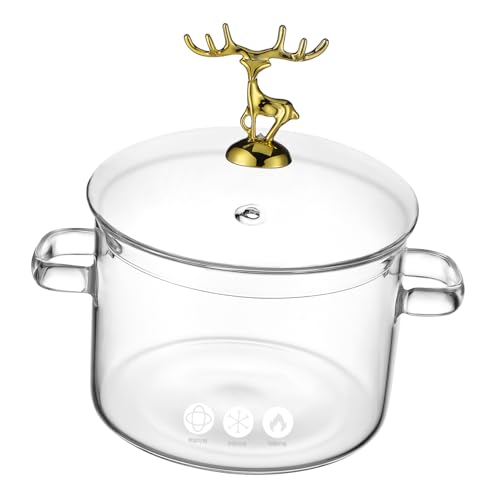 BESTOYARD Olla de Vidrio de Borosilicato con Fideos Ramen y Utensilio de Cocina Doméstico Ergonómico con Doble Asa Resistente Ácidos y Álcalis