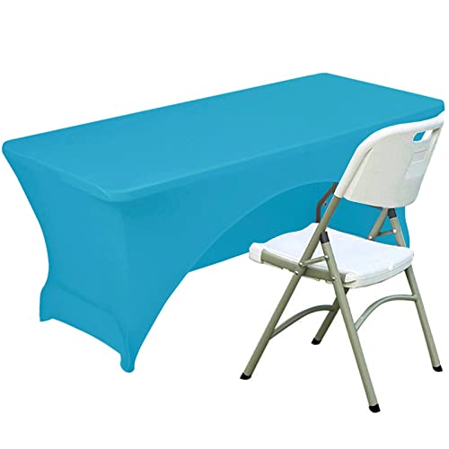 Fhberni Spandex Table Cover 5 ft. Fitted Polyester Tablecloth Stretch Table Cover Table Topper Open Back - Turquoise