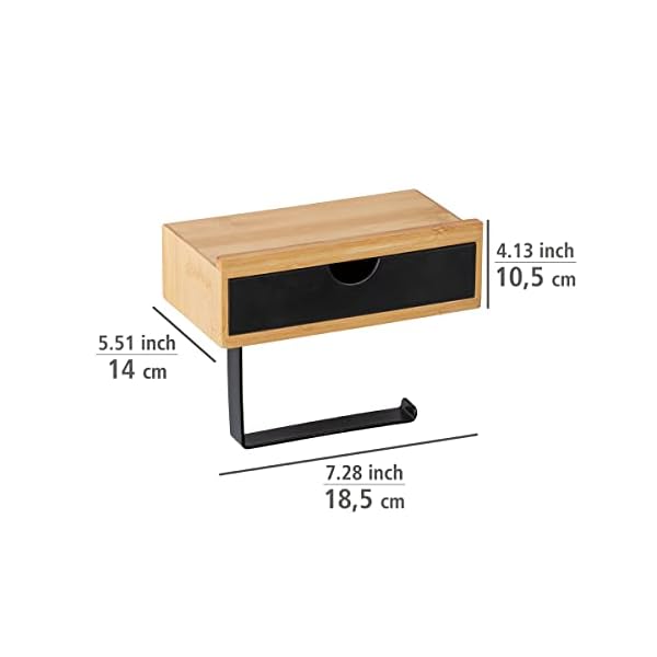 WENKO Toilettenpapierhalter Bambusa mit praktischer Ablage aus hochwertigem Bambus, Schublade für Feuchttücher, Halter zur Wandmontage, inkl. Befestigungsmaterial, 18,5 x 14 x 10,5 cm, Natur/Schwarz – Bild 6