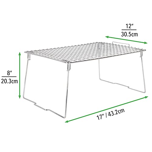 Mdesign Farmhouse Metal Stackable Storage Shelf - Closet, Cabinet, Countertop 2-Tier Raised Organizer - For Bedrooms, Bathrooms, Entryways, Hallways - 12" X 17" X 8.4" - 2 Pack - Chrome #TOP3